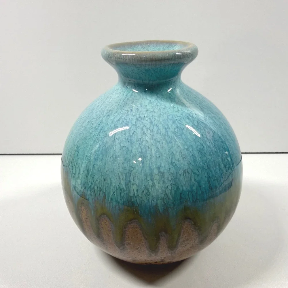 Turquoise Drip Glaze Textured Ceramic Bud Vase Handcrafted Studio Art Pottery 5